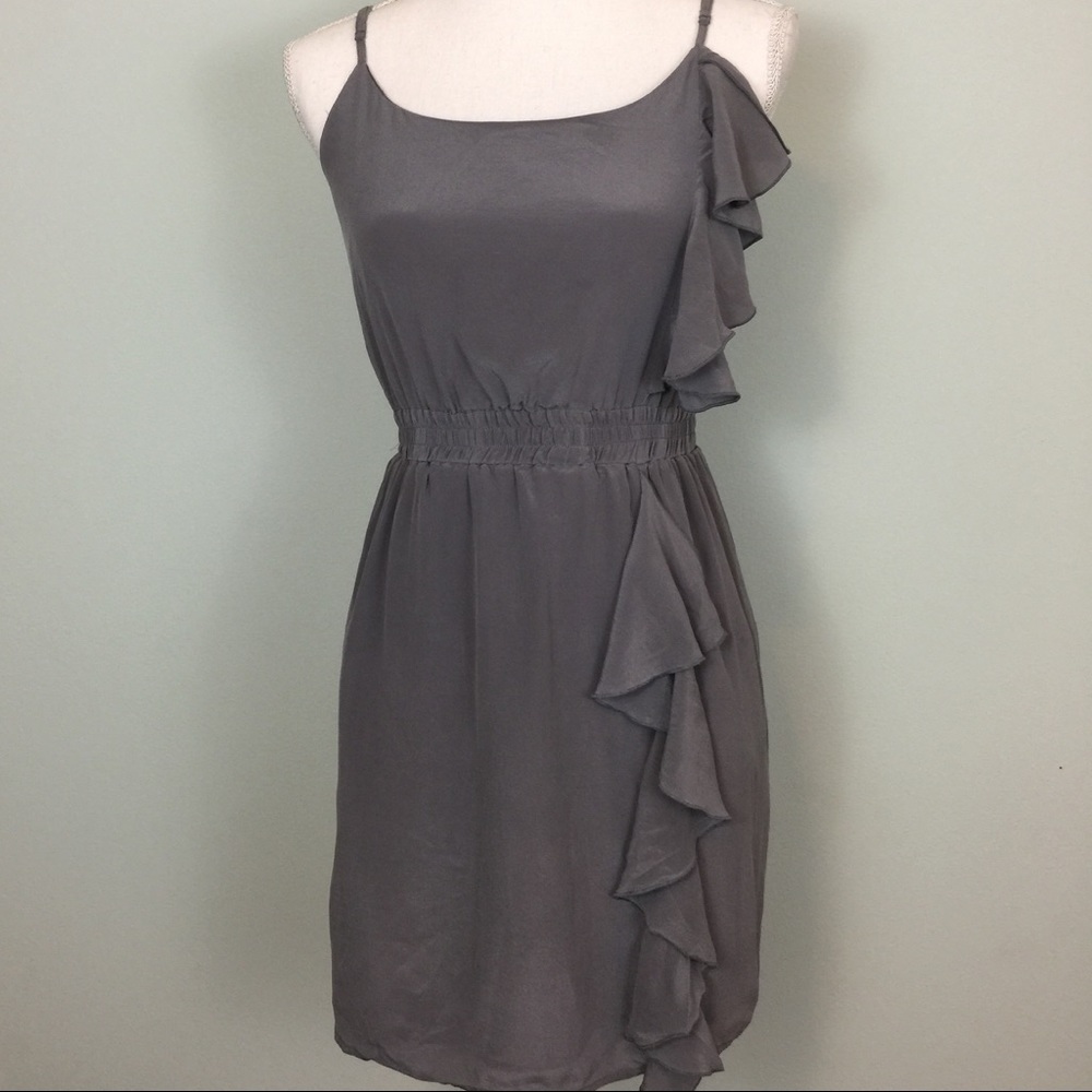 LOVE 21 Silk Ruffled Mini Dress, Gray, Women’s S/P